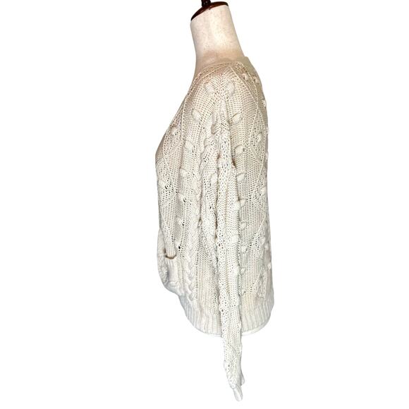 SINCERELY JULES Boho Cable Knit Sweater Cardigan Pockets Cream Small Cottagecore - Picture 8 of 10